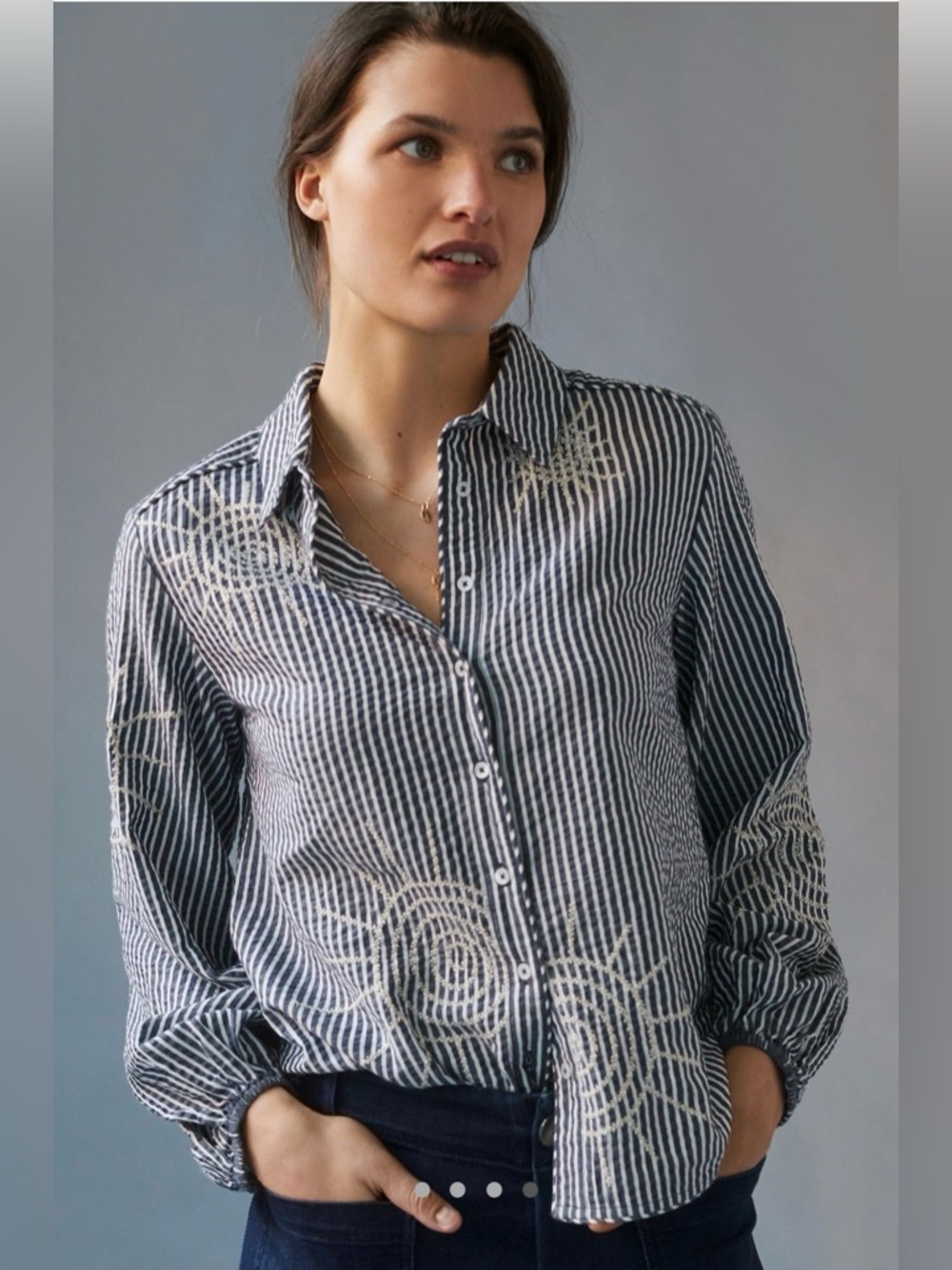 NWT Maeve Anthropologie blue and white striped button-down blouse (M )